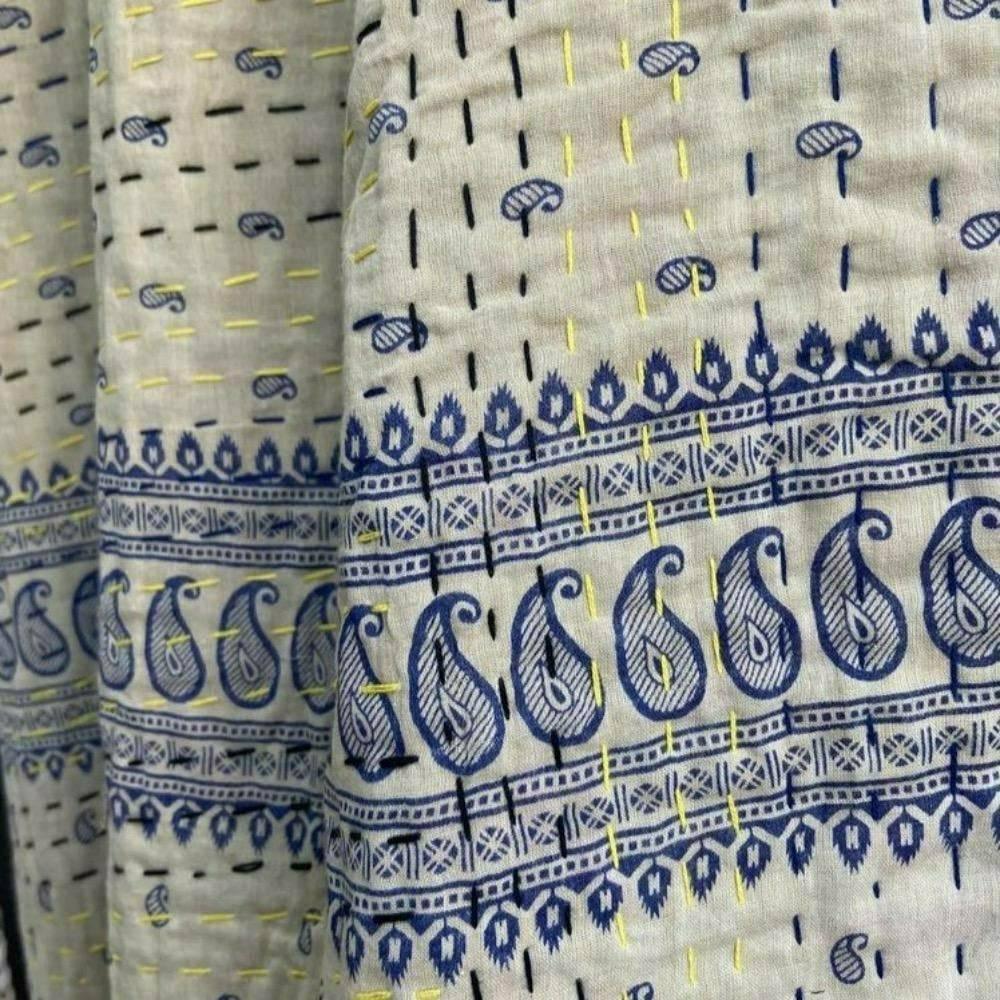 Silk Sari Throw - Beige/Blue %Recollectshop%